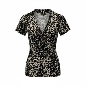 DKNY Animal Print Wrap-Style Top | Short Sleeve | Chic & Flattering